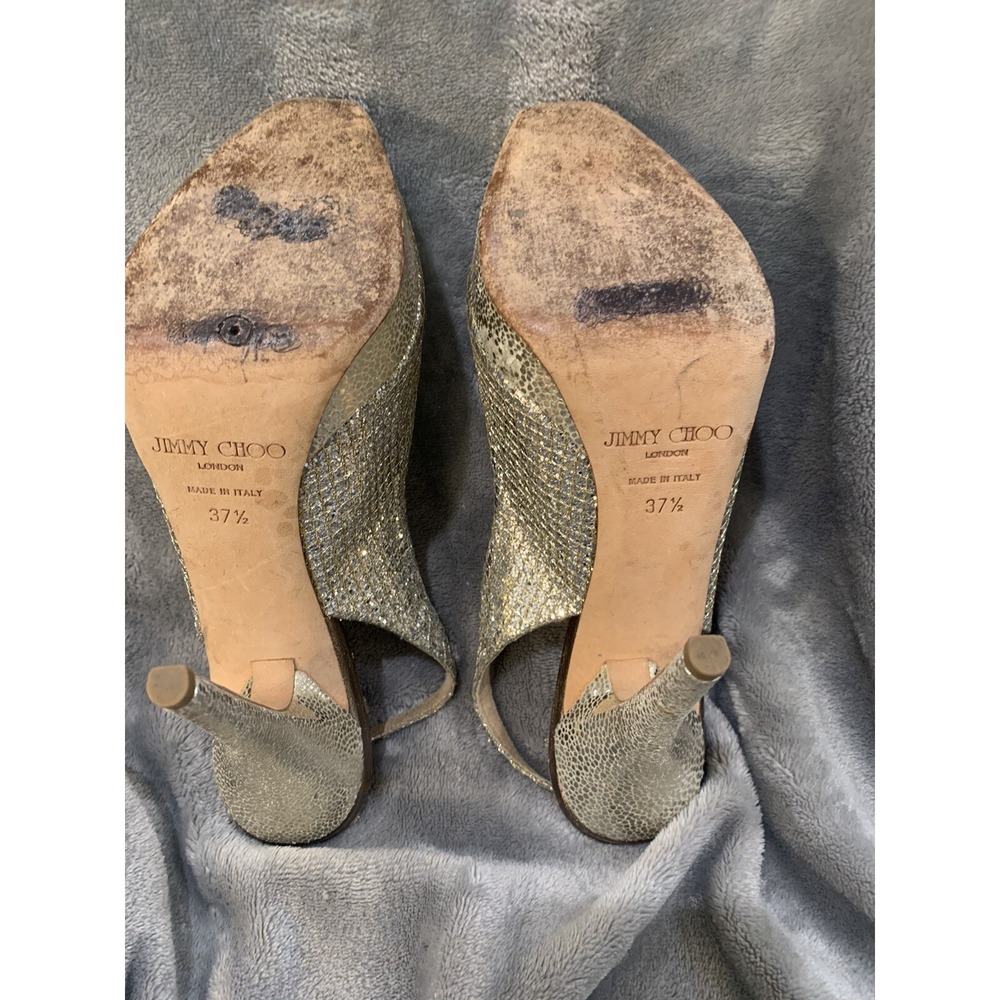 Jimmy Choo Nova Glittered Metallic Open Toe Slingback Platform Pump 37.5-7.5 - Picture 5 of 8
